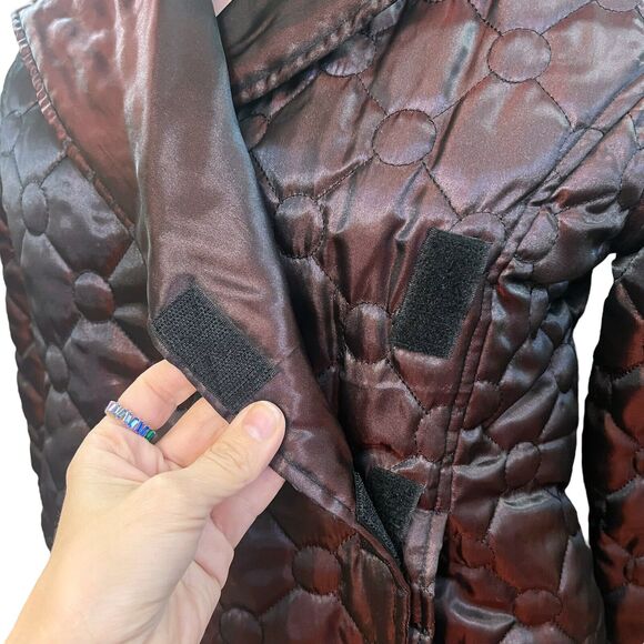 Y2K Rampage Quilted Puffer Jacket Hooded Faux Fur Trim Red Iridescent - Picture 5 of 9